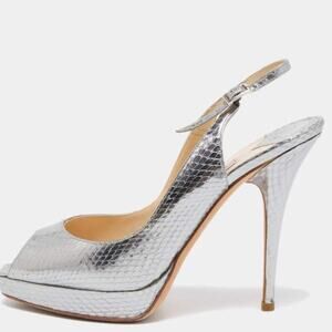 Jimmy Choo Metallic Python Embossed Leather Nova Slingback Pumps Size 38.5 / 7.5